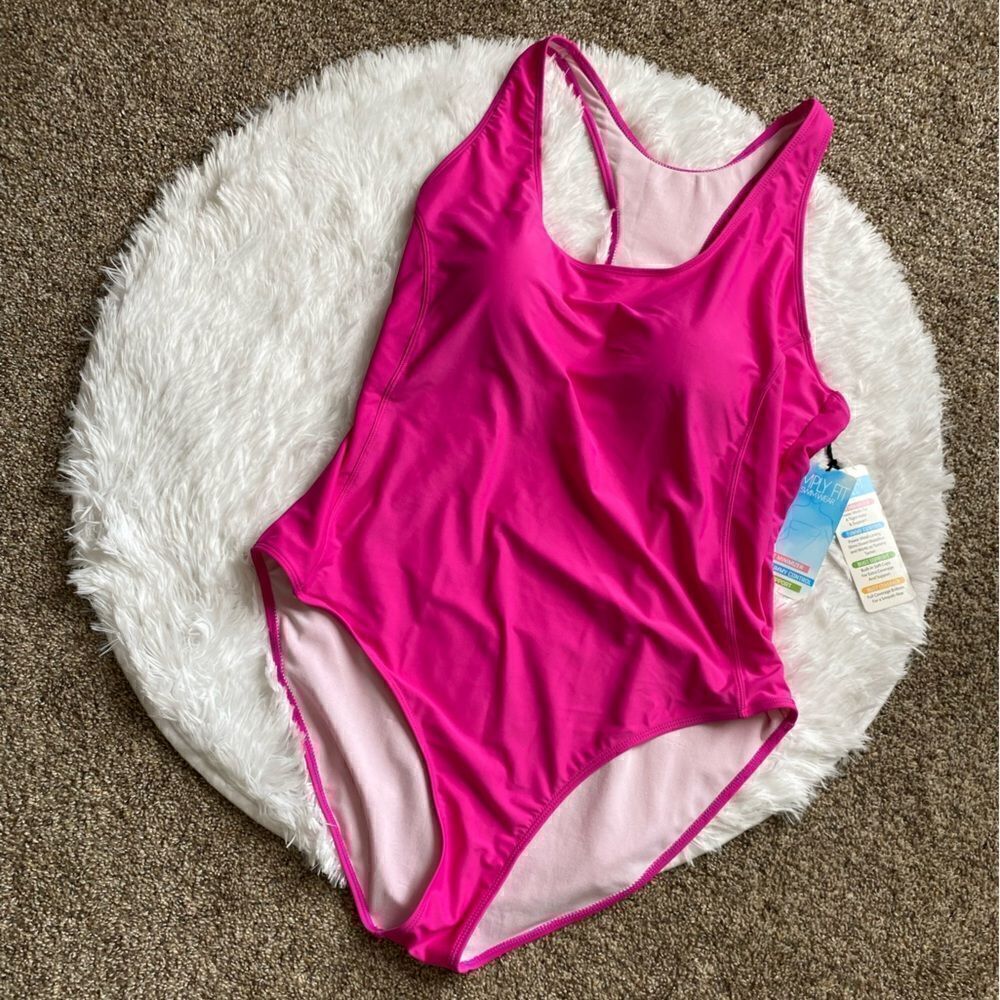 Simply Fit Swimwear Swimsuit One Piece Waist Minimizer Full Coverage Pink NEW 3X